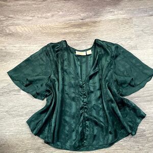 Vintage Victoria's Secret Gold Label Green Satin Flutter Sleeve Top M